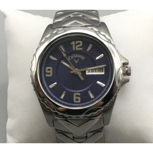Callaway Golf Watch Men 40mm Silver Tone Date Blue Dial CY2059 New Battery 